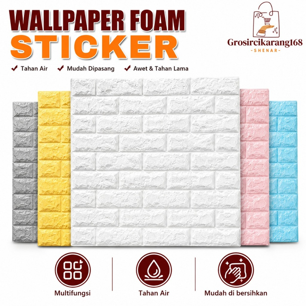 Wallpaper Stiker Dinding 3D Foam Wallfoam Batu Bata Tempel Tembok Multifungsi