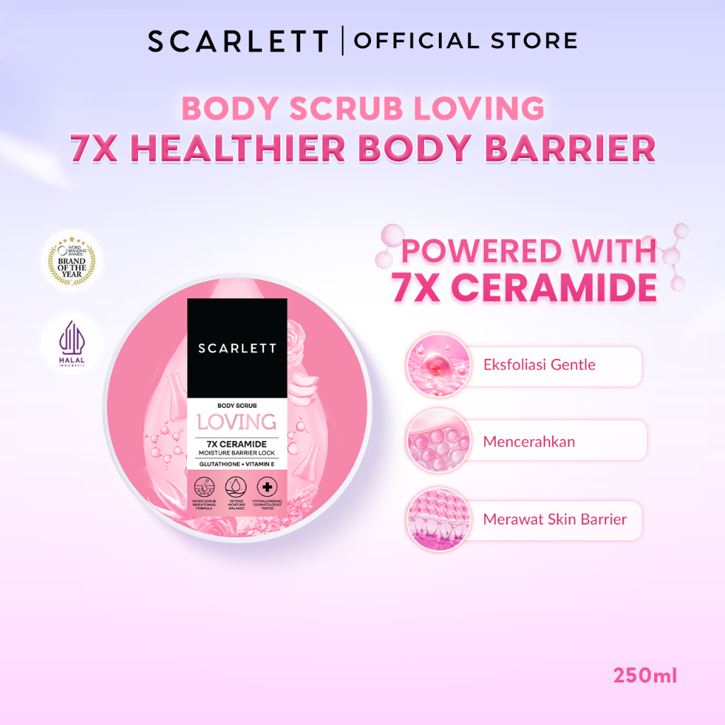 Scarlett Whitening Loving Body Scrub - Lulur Scrub for Lightening Body dengan 7X Ceramide untuk Menc