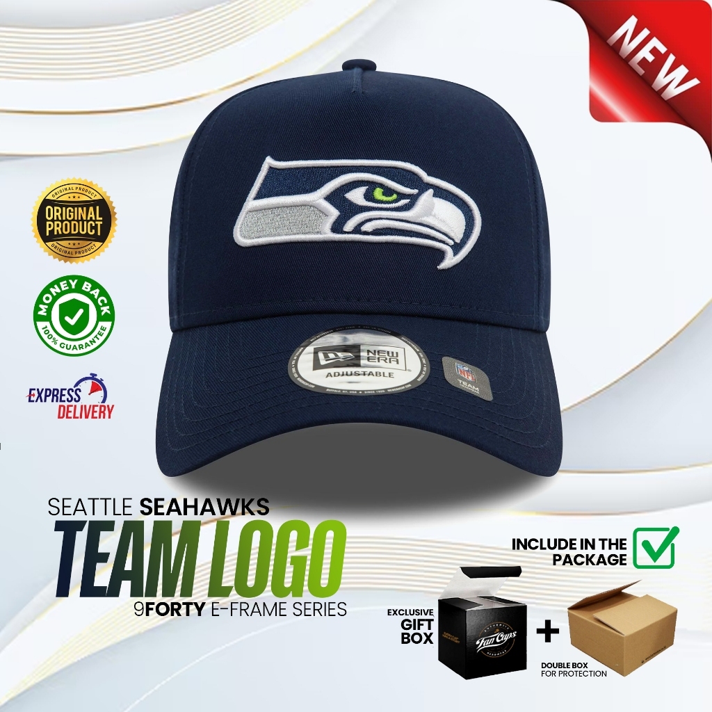 Topi New Era Original NFL Seattle Seahawks E-FRAME warna NAVY | FREE GIFT BOX