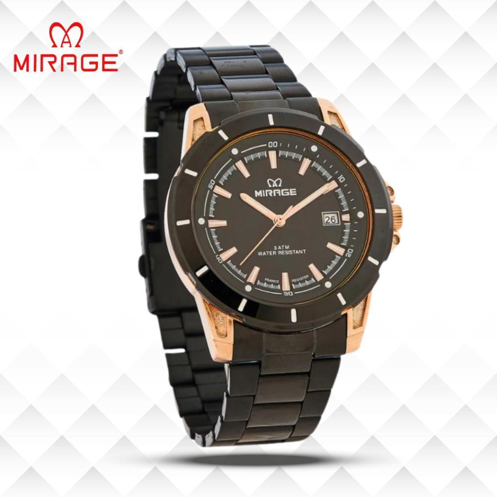 Mirage Jam Tangan Original Pria Analog 8713 M Black Rose Gold Original Stainless