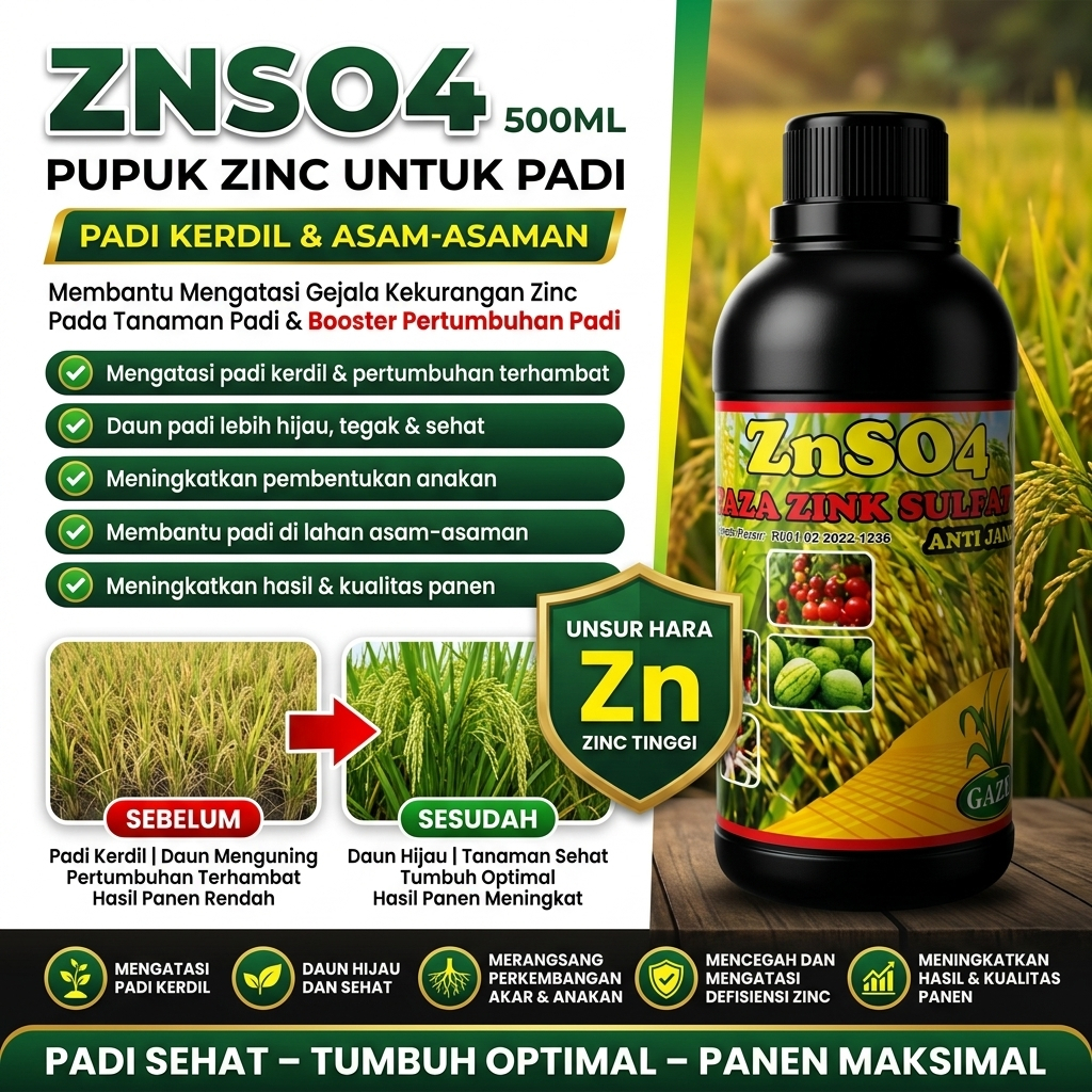 ZNSO4 500ML Pupuk Padi Kerdil & Asam-Asaman | Zinc Sulfat Cair untuk Tanaman Padi | Membantu Pertumb