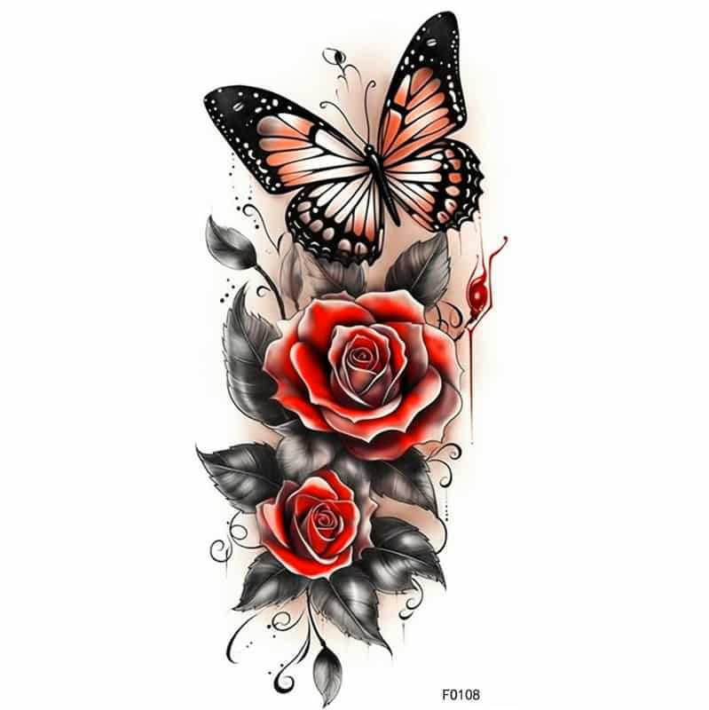 Butterfly-Rose Flower Tatto Temporary FO108