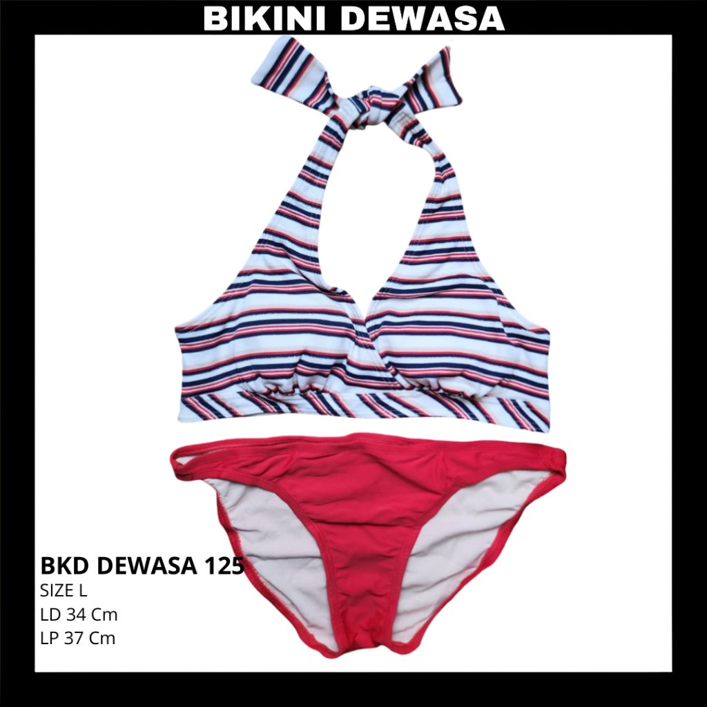 BKD125 LD 34 Cm Size L Besar Baju Renang Bikini Tankini Bra Swimwear Dewasa Anak Garis Line Hitam Me