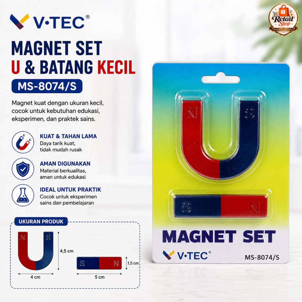 Magnet Set U dan Batang Vtec kecil Ms-8074/S ( 1set )