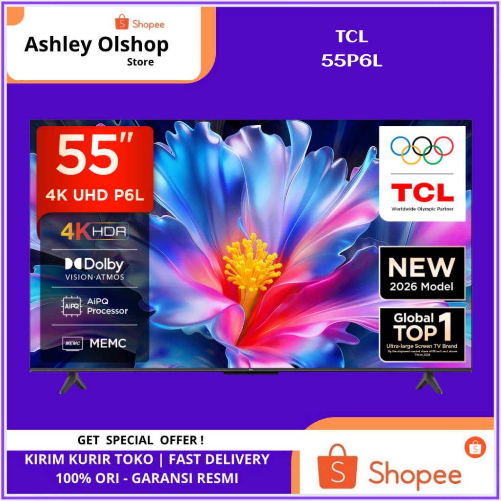 TV TCL Smart Google 55P6L 4K UHD Dolby Audio TCL 55 inch P6L HVA Panel Screen TCL 55 Inch