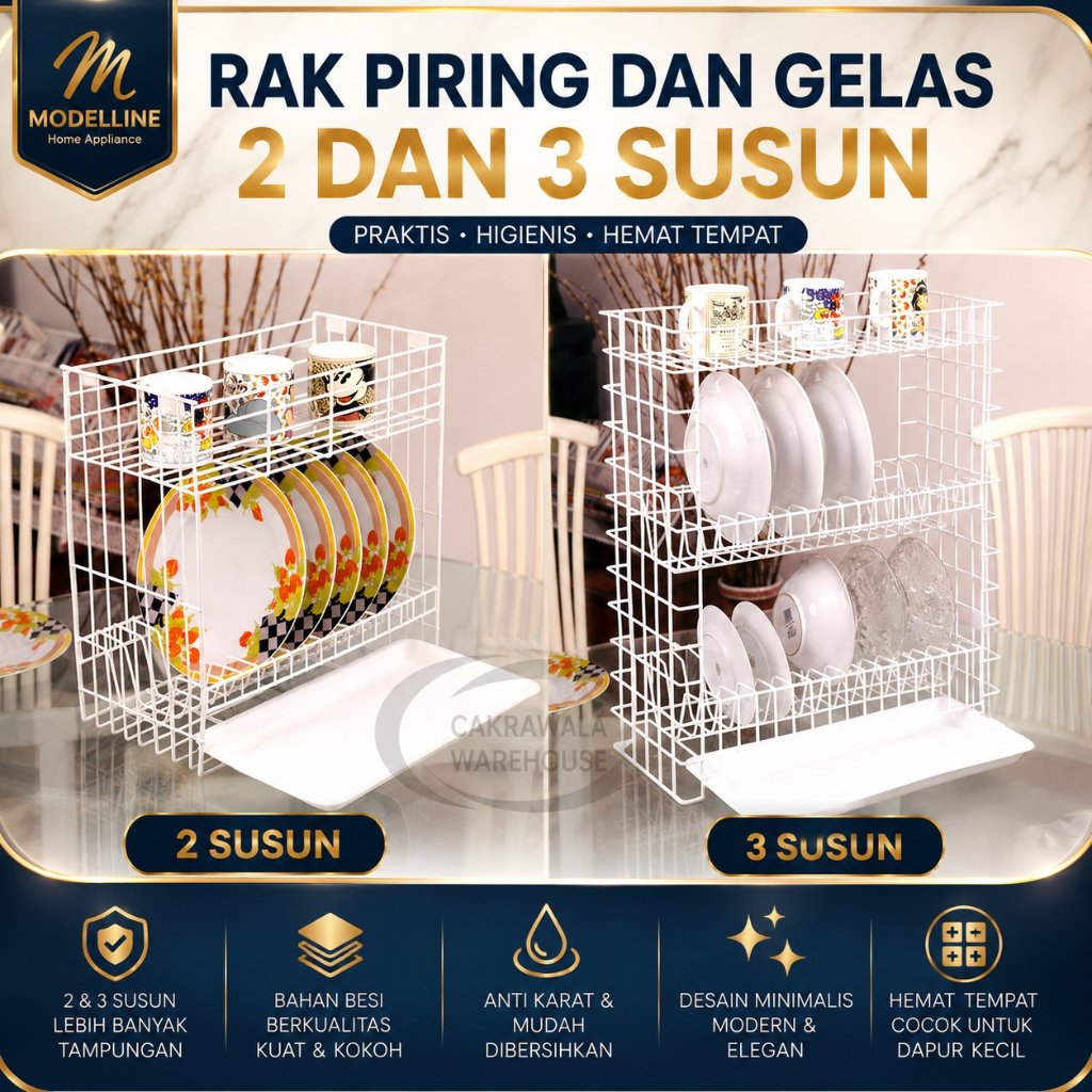 Rak Piring Dan Gelas Serbaguna 2 susun & 3 Susun Kitchen Set Modelline B30MED, B30MED+T, B30ED, B30E