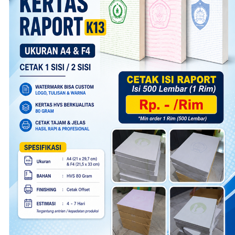 Kertas Raport K13 A4 2 Sisi Full Background