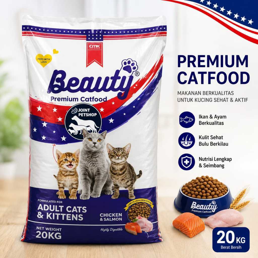 Beauty Chicken & Salmon All Stages Kemasan 20KG Cat Food / Makanan Kucing