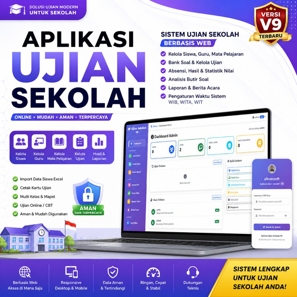 Aplikasi Ujian Sekolah Online V9 Terbaru | Sistem CBT Sekolah Berbasis Web | Ujian Online Siswa & Gu