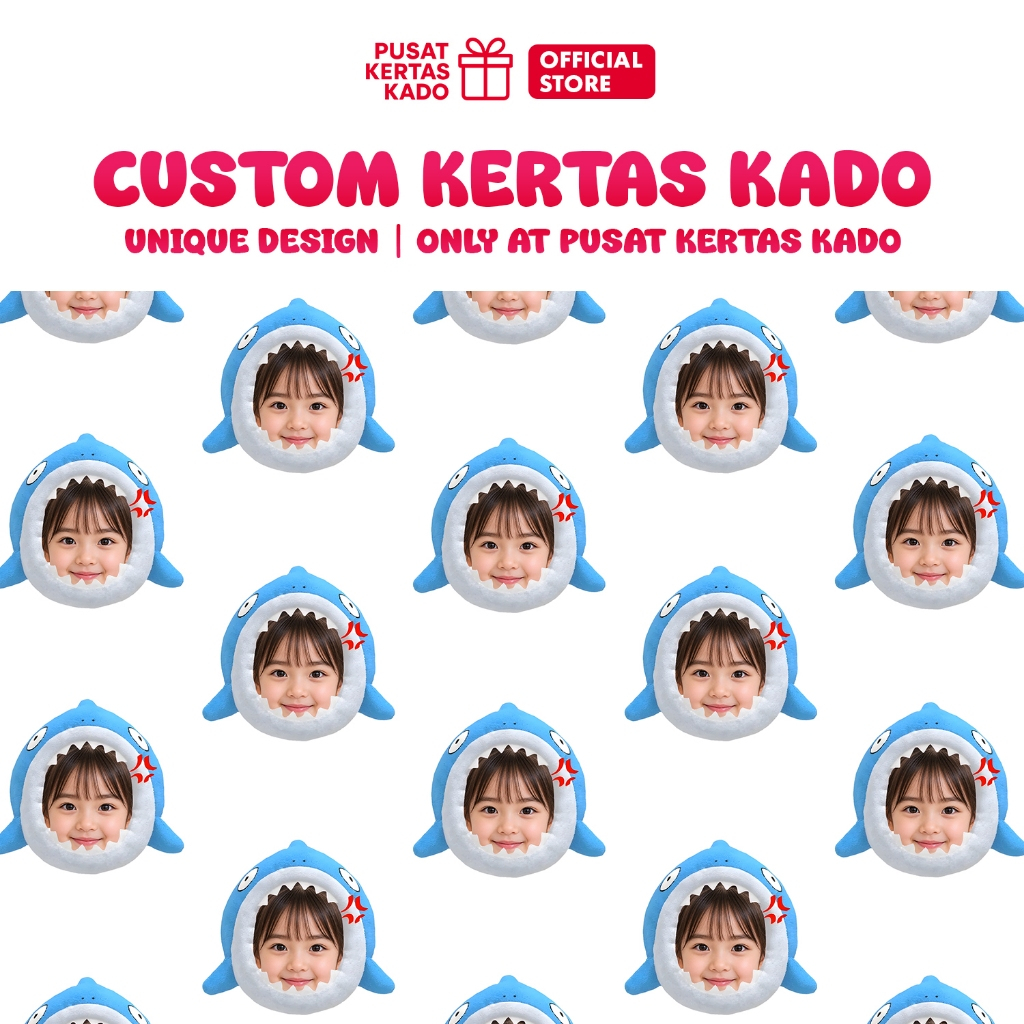 Kertas Kado Custom Wajah Ulang Tahun Unik - Shark Clip