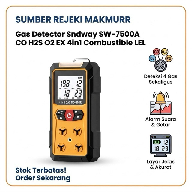 Gas Detector Sndway SW-7500A CO H2S O2 EX 4in1 Combustible LEL Sensor SW7500A Detektor Monitor SW-75