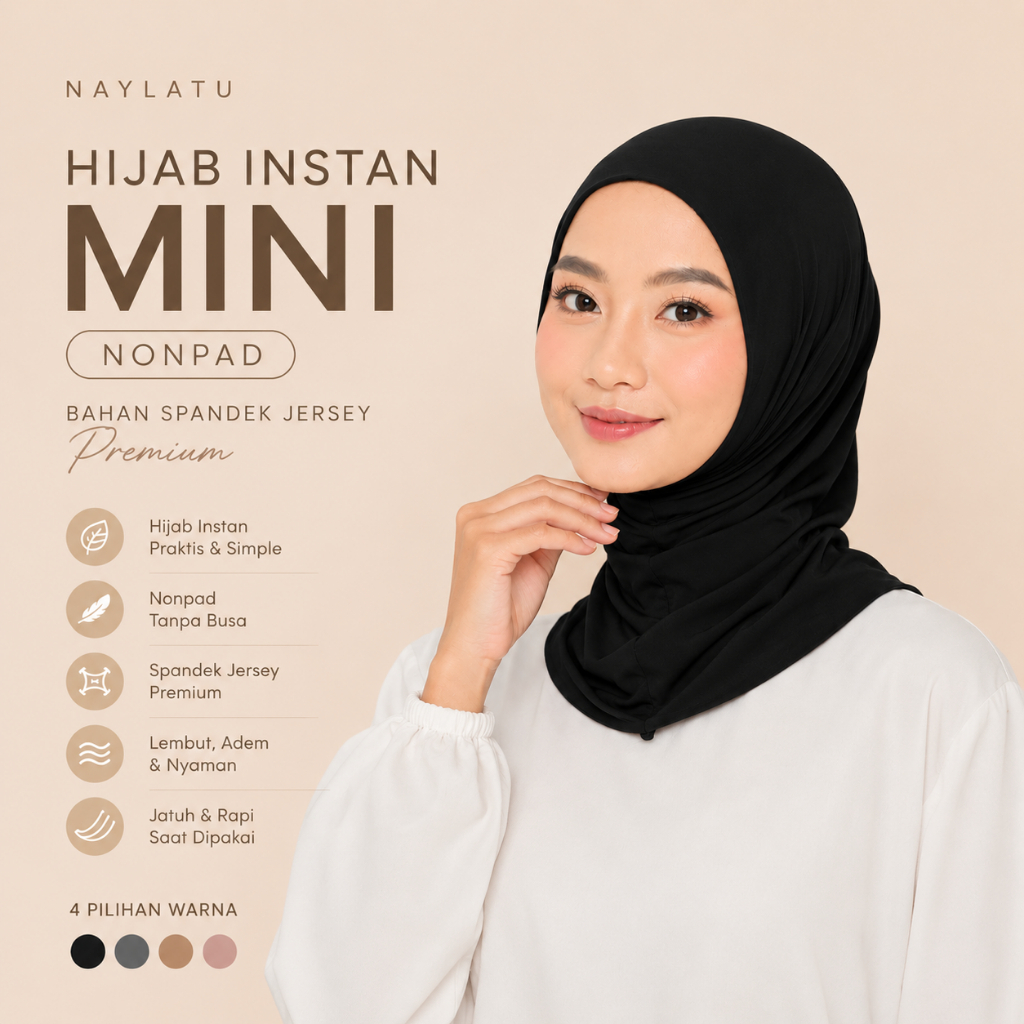 Naylatu Hijab Instan Naylatu Mini Nonpad Bahan Spandek Jersey Premium
