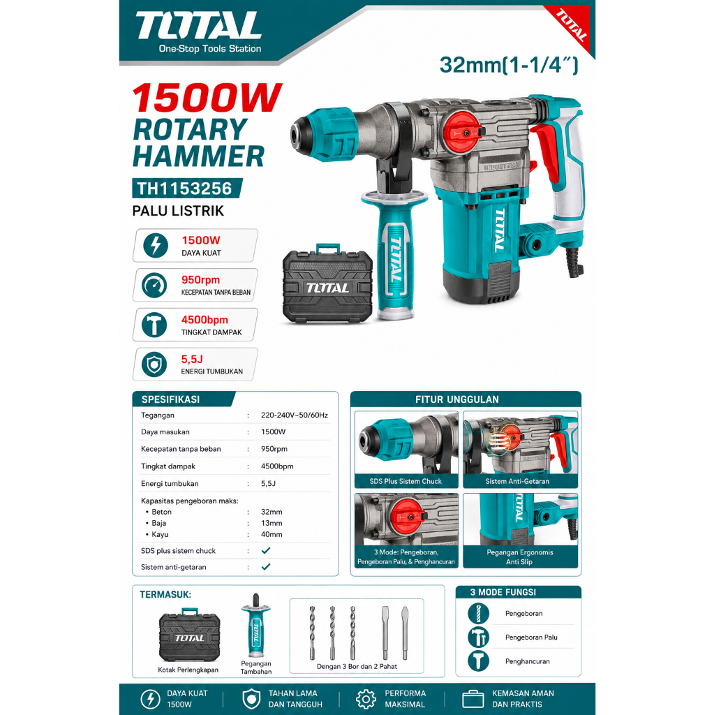 Total TH1153256 Rotary Hammer 1500W