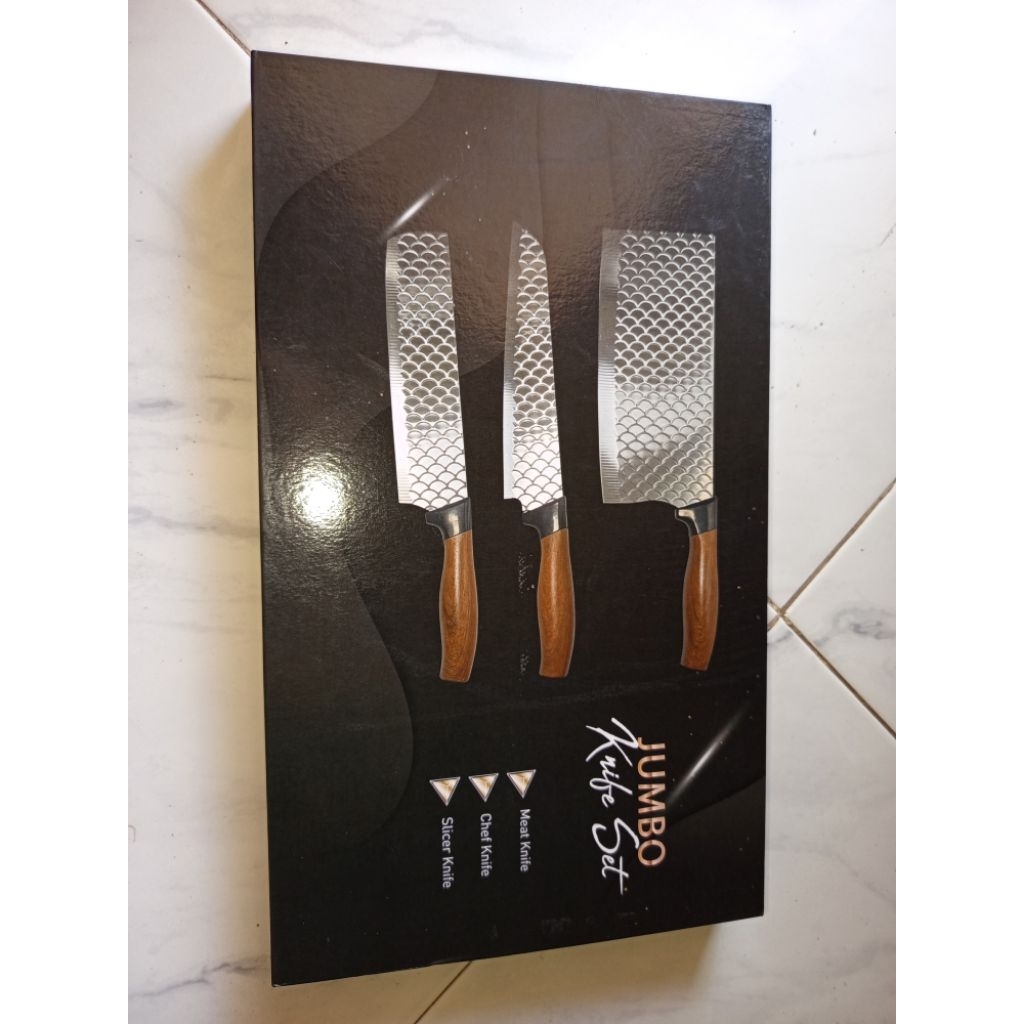 Set Pisau Jumbo Knife Set 3 pcs Slicer Knife Chef Knife Meat Knife tangkai kayu