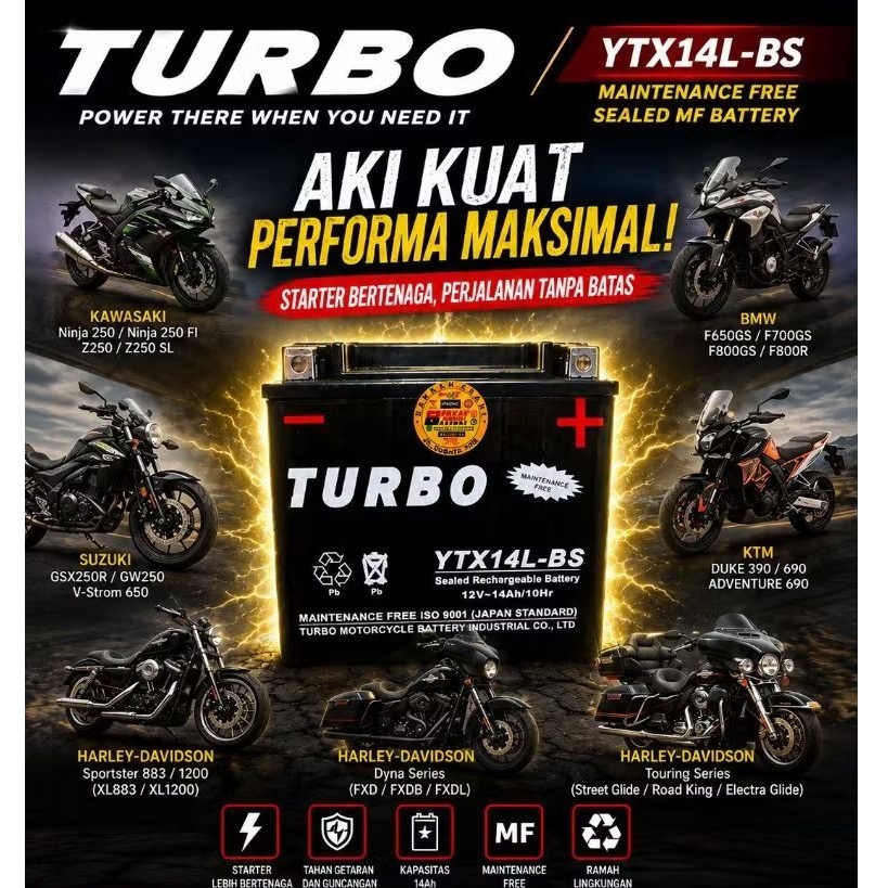 Aki motor MOGE Turbo YTX14-BS & YTX14L-Bs