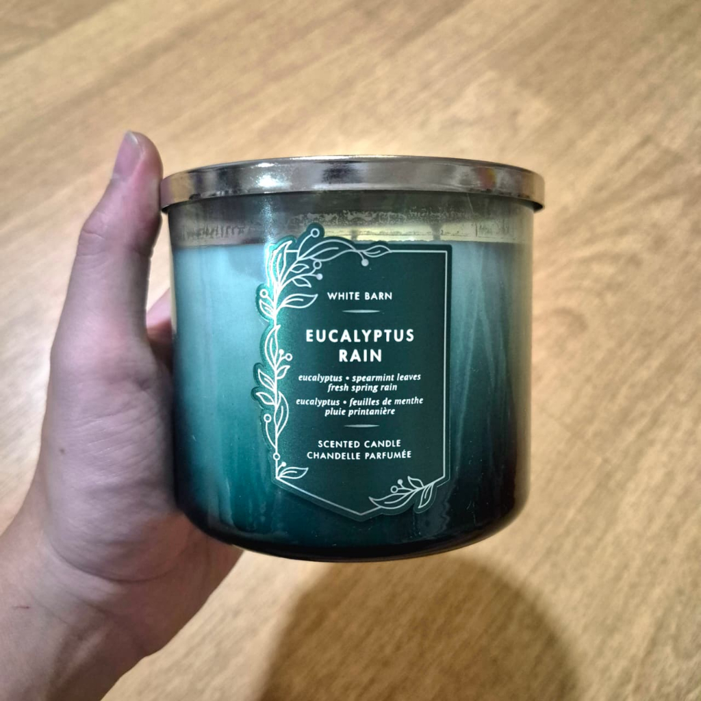 BBW Eucalyptus Rain Scented Candle 3 wicks - Lilin Aromatherapy 3 Sumbu 411g Original
