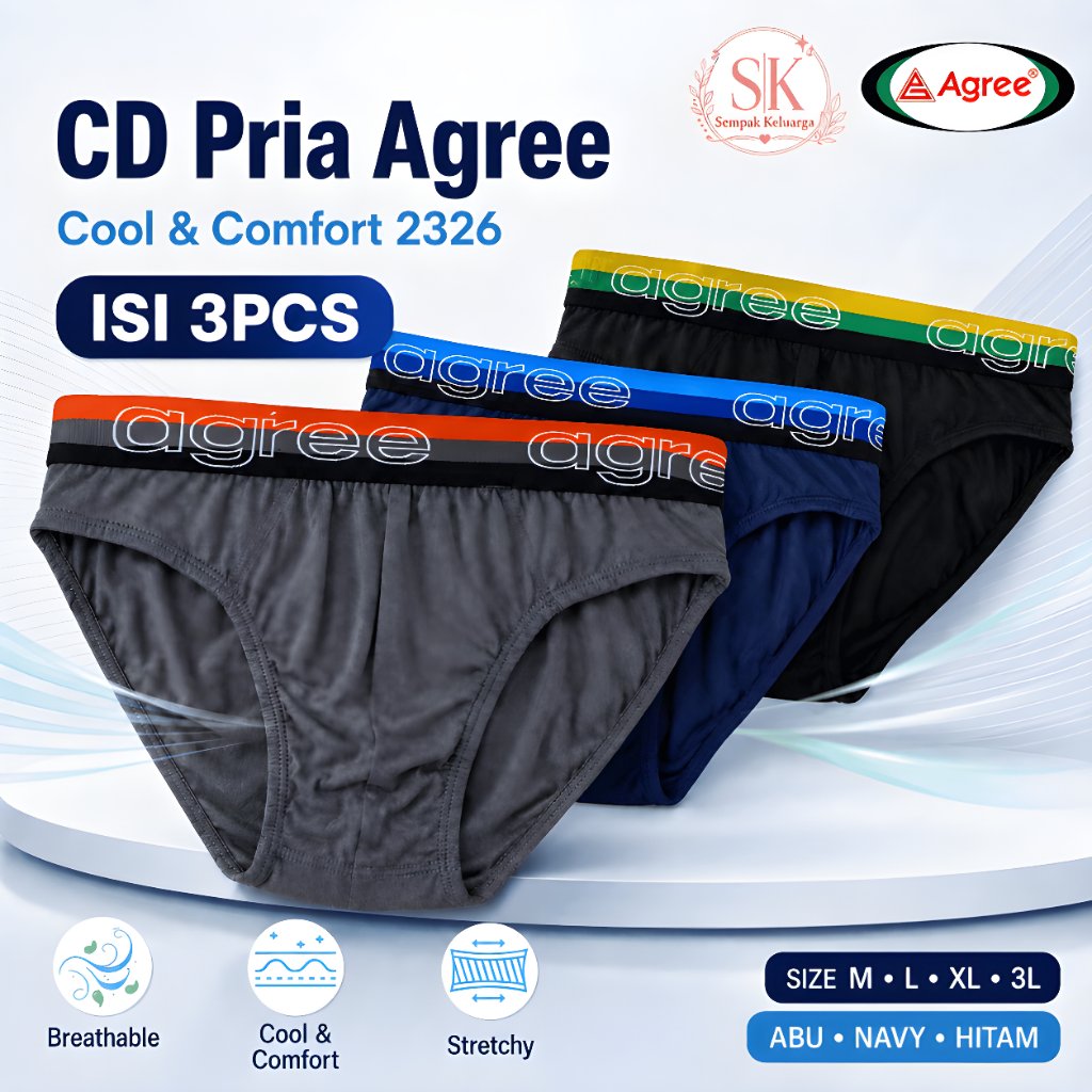 ISI 3Pcs Celana Dalam CD PRIA AGREE 2326 M-XXL
