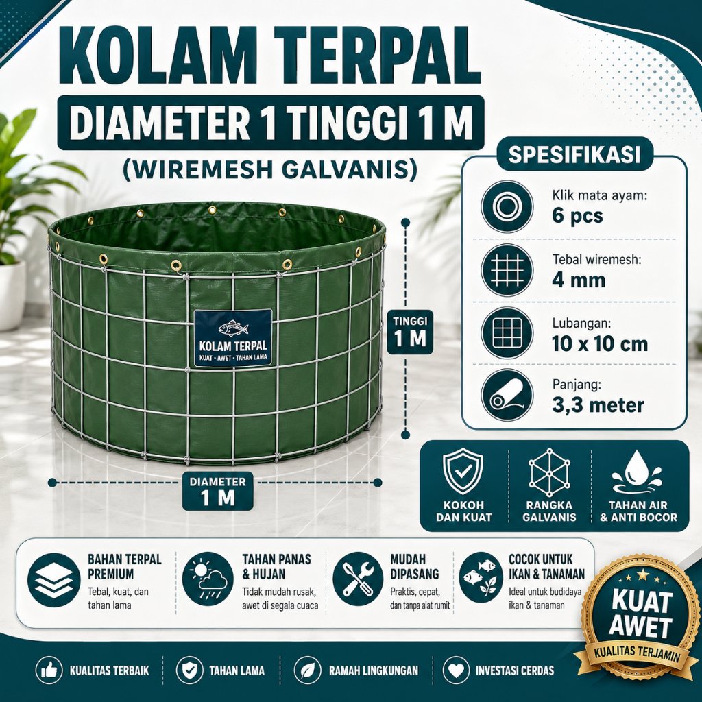 Kolam Terpal Bioflok Bulat Diameter 1M 1,5M 2M Tinggi 1M Kolam Ikan Lele Nila Gurame Koi Patin Mujai