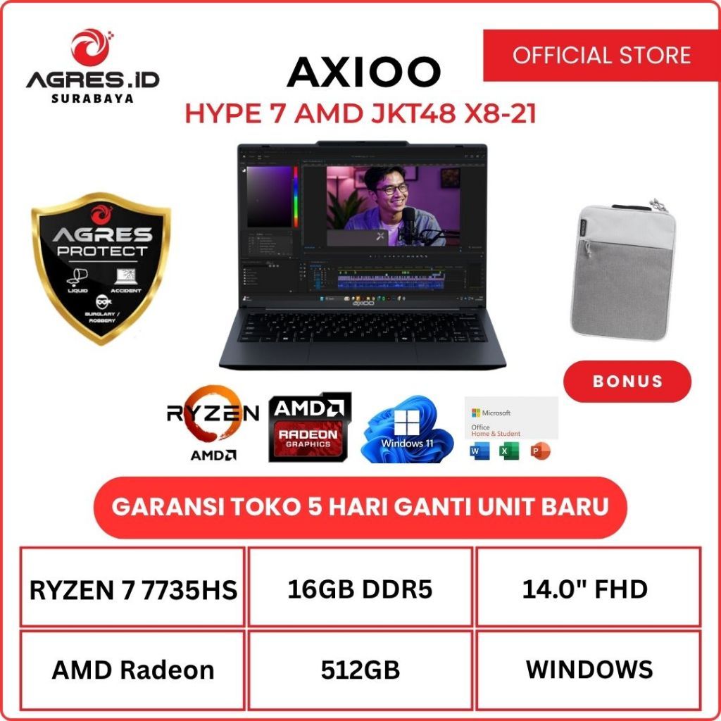 AXIOO HYPE 7 AMD JKT48 X8-21 RYZEN 7 7735HS 16GB 512GB W11 14.0FHD IPS BLIT