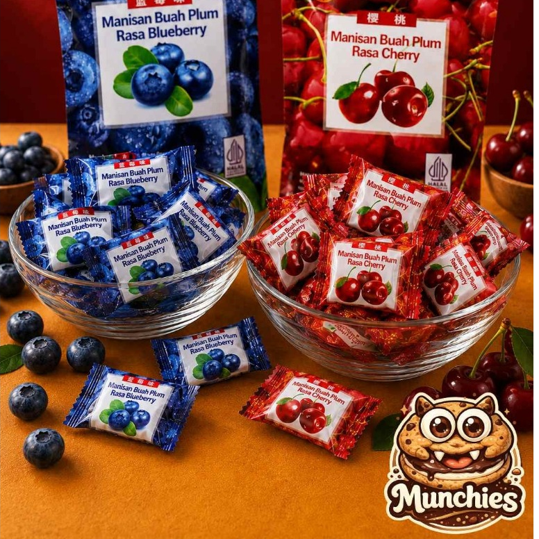 Manisan Buah Plum Rasa Blueberry Cherry Permen Kering Buah Segar