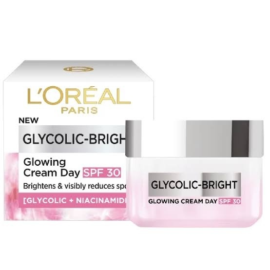 loreal paris glycolic bright glowing cream day spf 30 50ml | KEMASAN REJECT