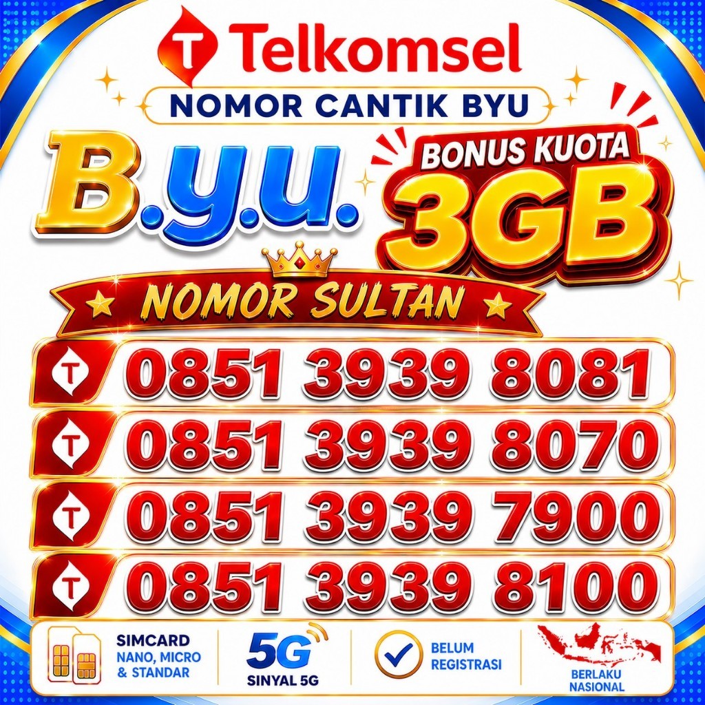 Nomor Cantik byU Telkomsel 4G 5G Masa Aktif Selamanya | Bonus Kuota 3GB