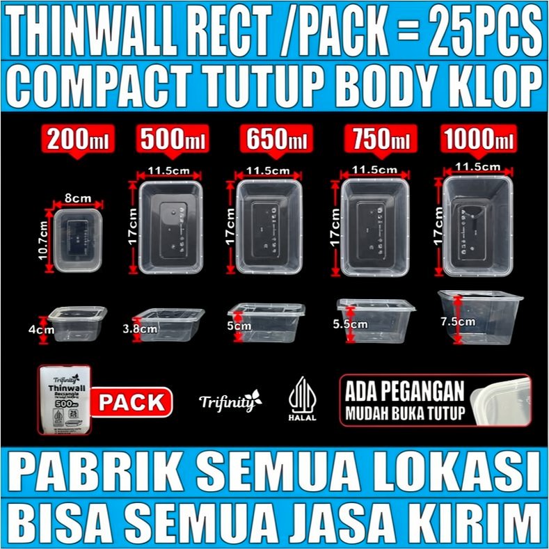 Thinwall Rectangle Tebal 29gr 200ml 500ml 650ml 750ml 1000ml Persegi Panjang Trifinity Victory JSP