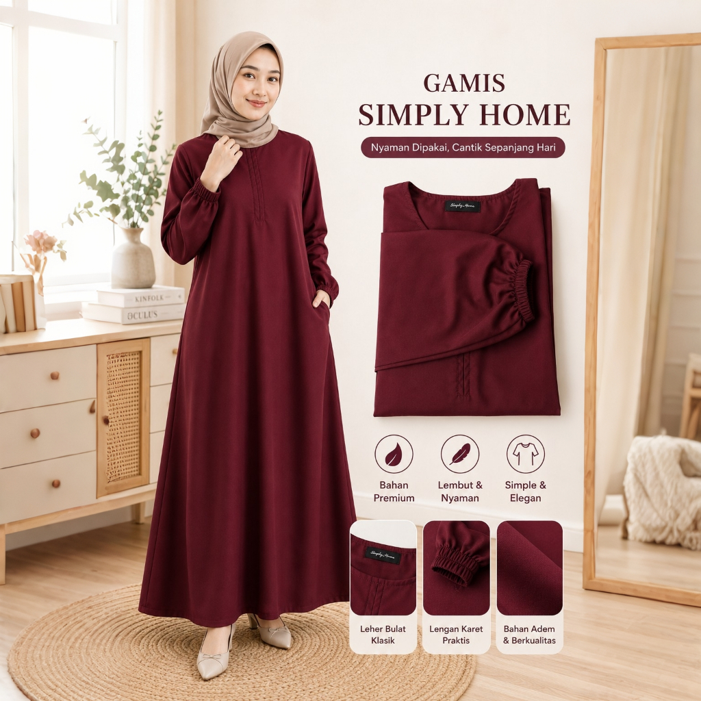 Abaya Basic, Gamis Polos, dan Busui Variasi Warna/Ukuran Hitam, Navy, Maroon, atau Jumbo