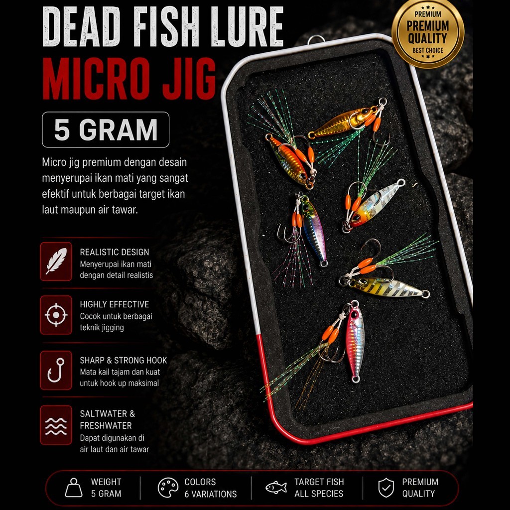 DEAD FISH MICRO JIG 5 GRAM DENGAN GID / METAL JIG 5 GRAM TETRA DOUBLE ASSIST HOOK