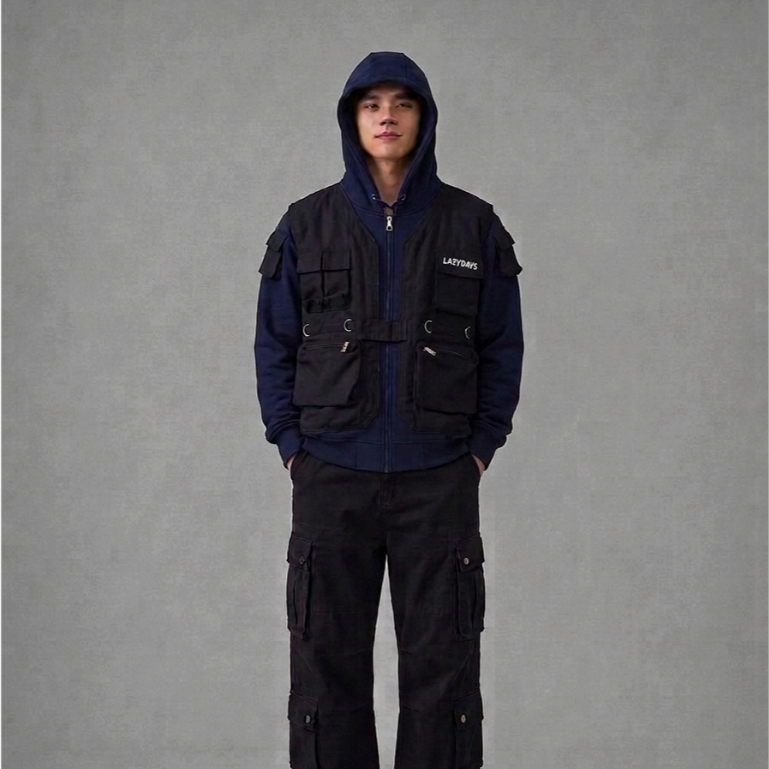 (LFB REWORKED) TACTICAL VEST ZIPPER HOODIE (NAVY)