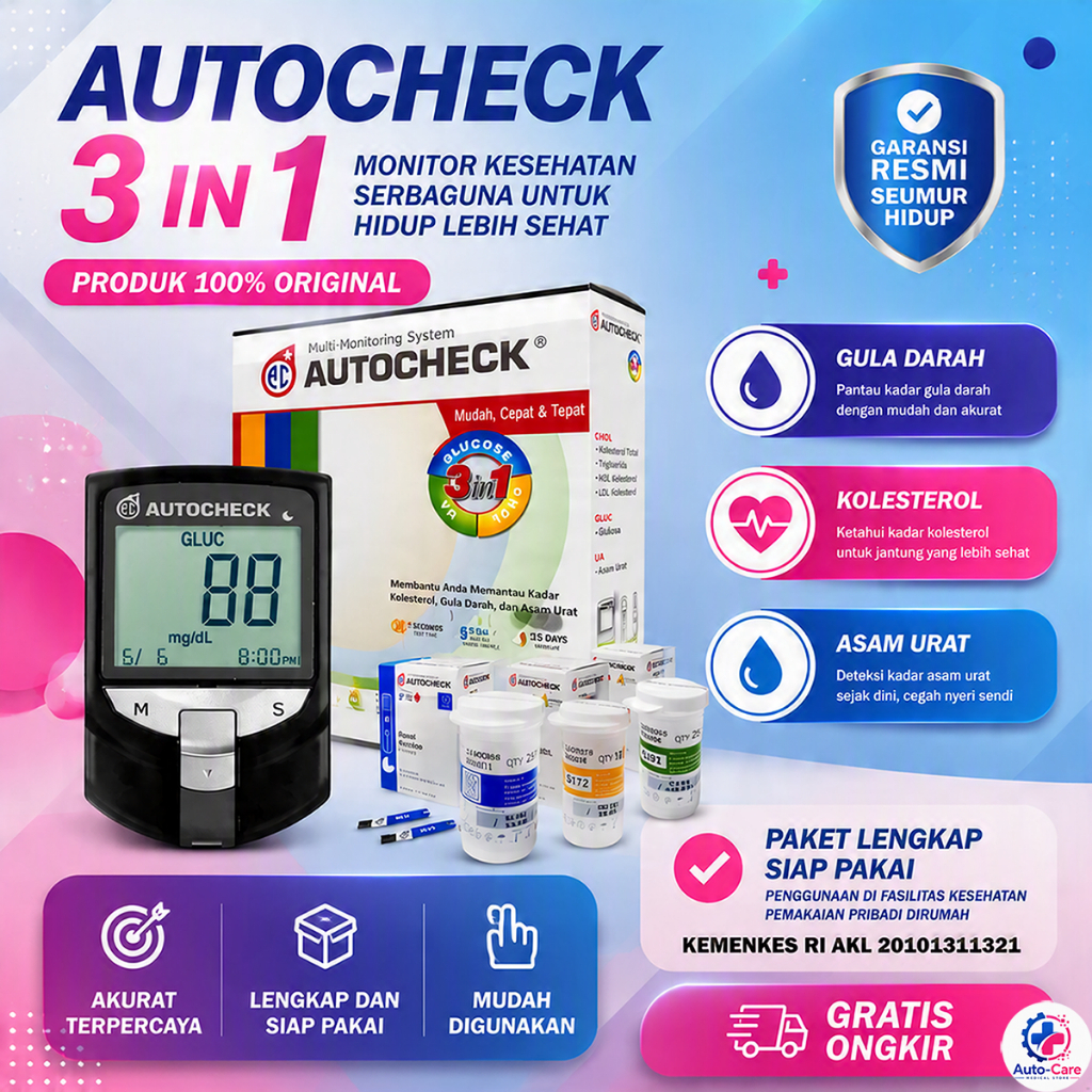 Alat Cek Gula Darah Kolesterol Asam Urat AutoCheck GCU 3in1 | Alat Tes GCU 3in1 AutoCheck