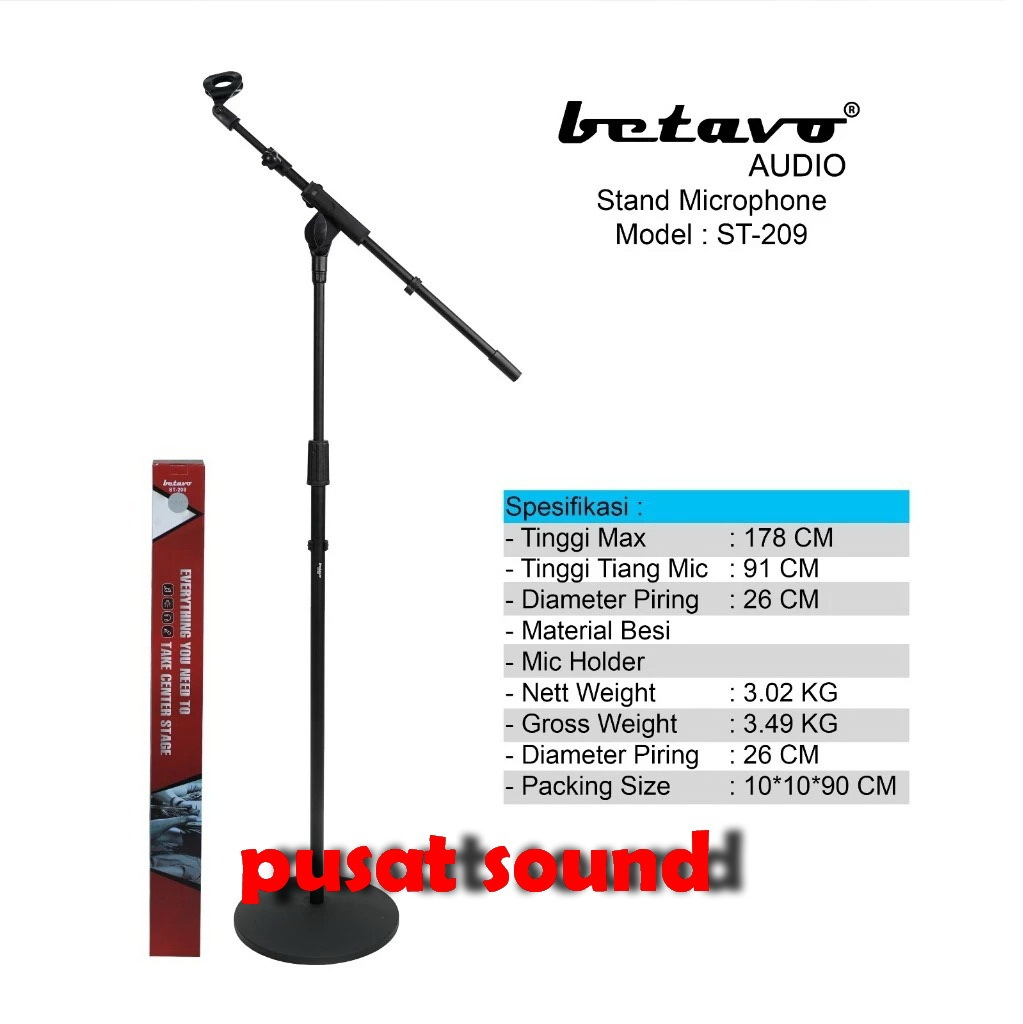 Professional Stand Microphone Betavo Audio ST 209 |  ST209 Piringan Bulat | Besi | Mic Holde