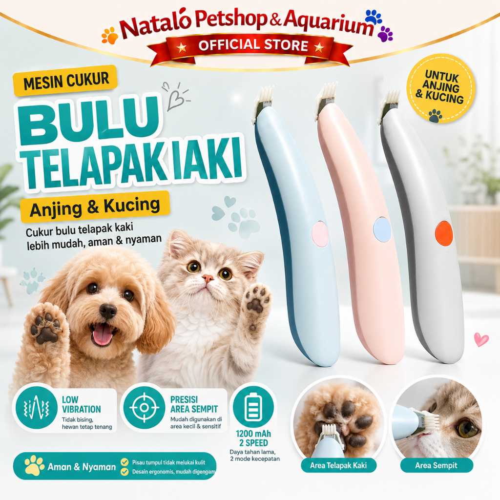 Mesin Cukur Bulu Telapak Kaki Hewan Peliharaan - Pakeway Quiet Electric Pet Hair Paw Trimmer in C Pe
