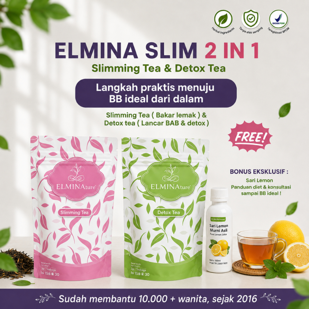 Elmina Slim 2in1 Teh Pelangsing | Slimming Tea + Detox Tea | After Lunch & After Dinner