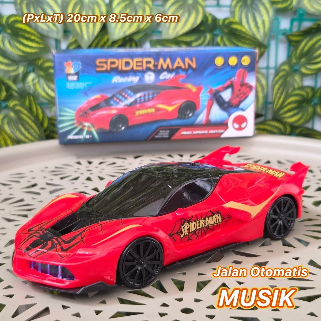 Mainan Mobil Spiderman Musik Lampu 3D bisa Jalan Otomatis