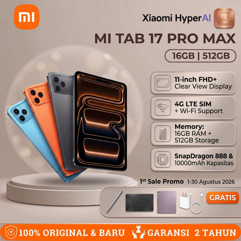Xiaomi Tablet 17 Pro Max l 4G LTE SIM + WiFi l 16GB/512GB 10000mAh  l Snapdragon 888 Tablet Gaming H