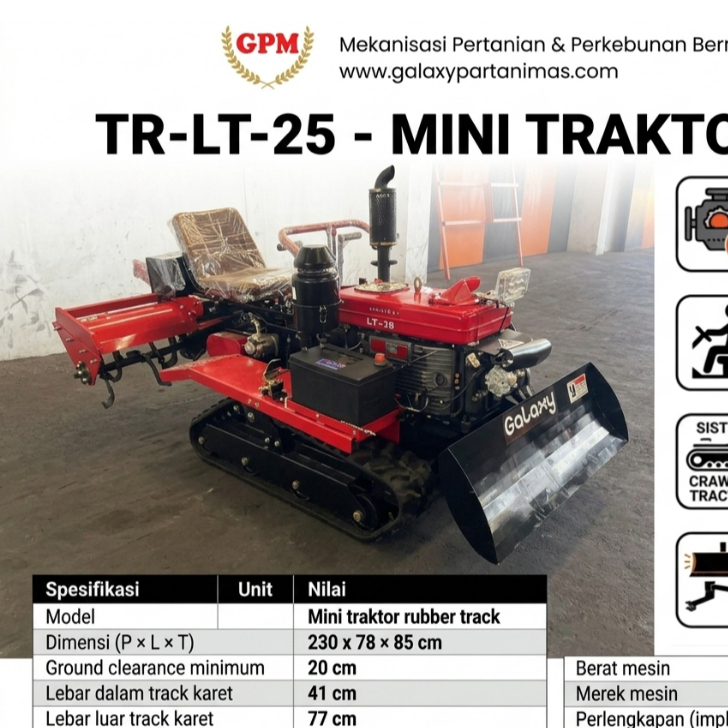 Crawler Mini Traktor Amfibi 25 HP Galaxy + Dozer Depan + Rotary