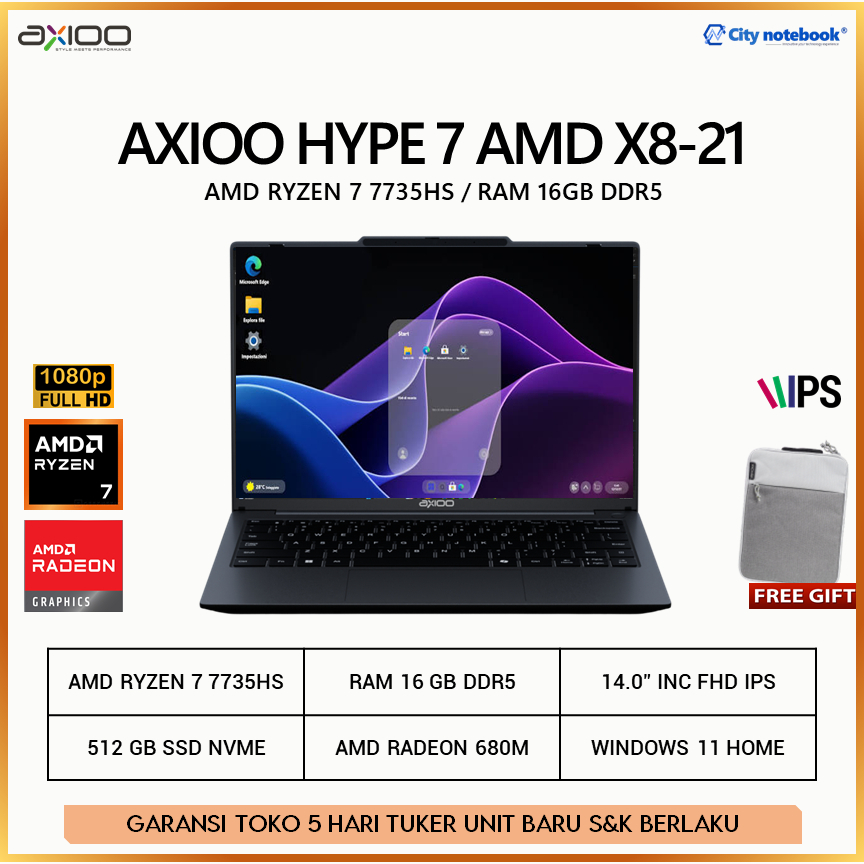 Axioo Hype 7 AMD JKT48 X8-21 Ryzen 7 7735HS 16GB 512GB W11 14inch FHD IPS
