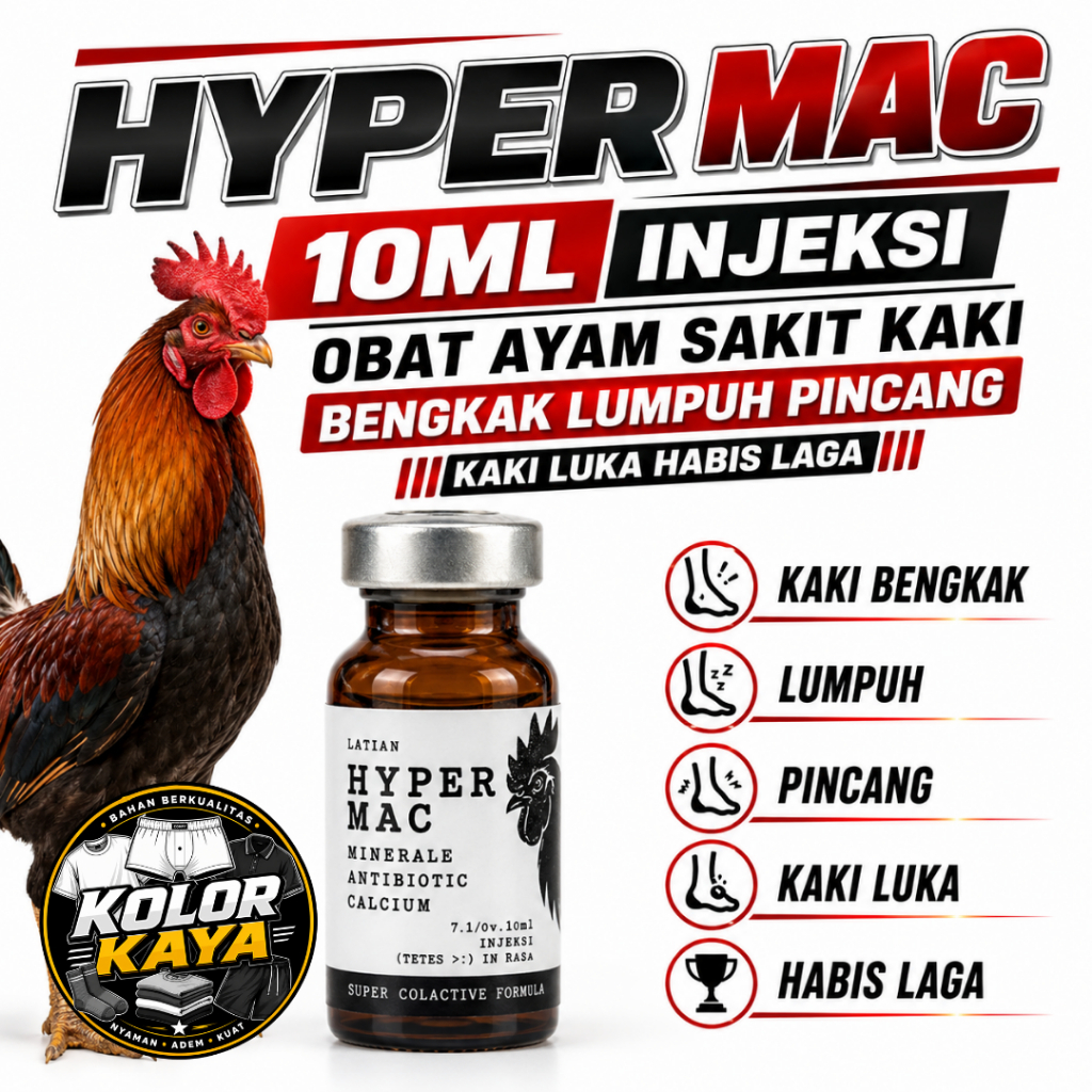 SEDIA HYPER MAC 10ML INJEKSI OBAT AYAM SAKIT KAKI BENGKAK LUMPUH PINCANG KAKI LUKA HABIS LAGA