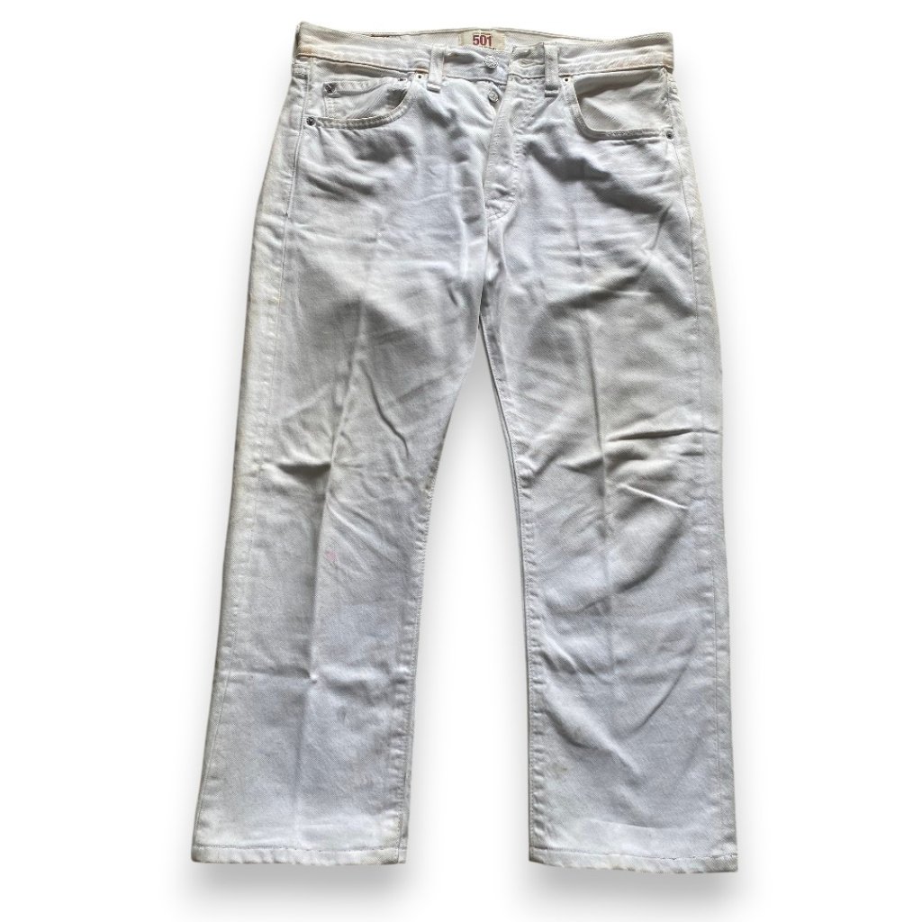 Celana Panjang Levi's 501 Original Straight Fit Button Fly Longpants White Jeans