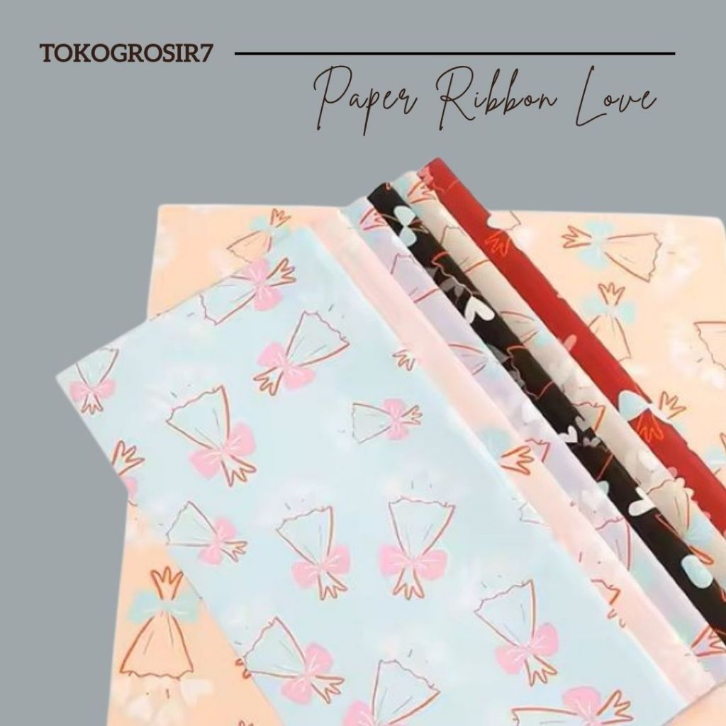 CHELLOPHANE AESTETIC RIBBON LOVE PAPER KERTAS BUKET KERTAS BUNGA KERTAS KADO MOTIF PITA / LOVE / KER