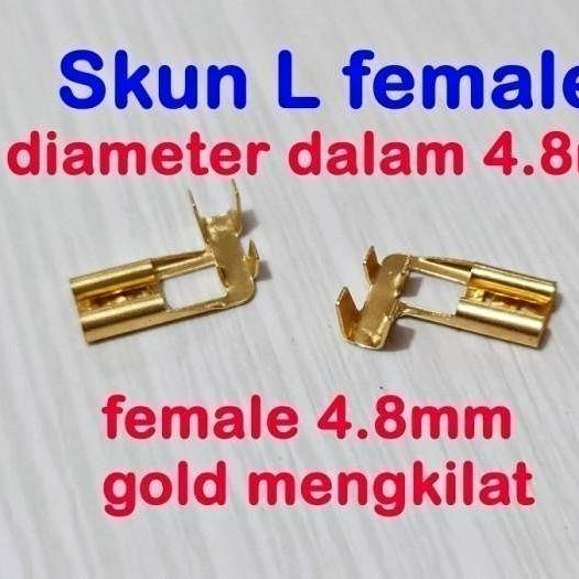 skun L 4.8mm gepeng female - skun kabel bengkok gold (isi 100pcs)