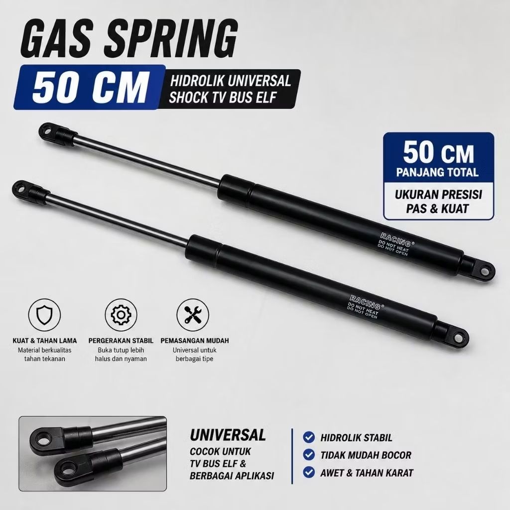 Gas Spring 50 CM Hidrolik Universal Shock TV Bus ELF RACING Pas & Kuat | Hidrolik universal panjang 