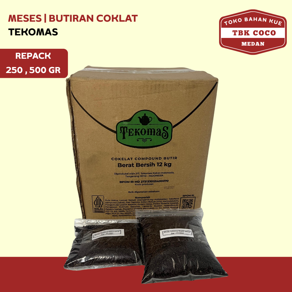 Tekomas Meses (Repack) 250, 500 gr | Meisis Tekomas | Coklat Butir Dark Compound