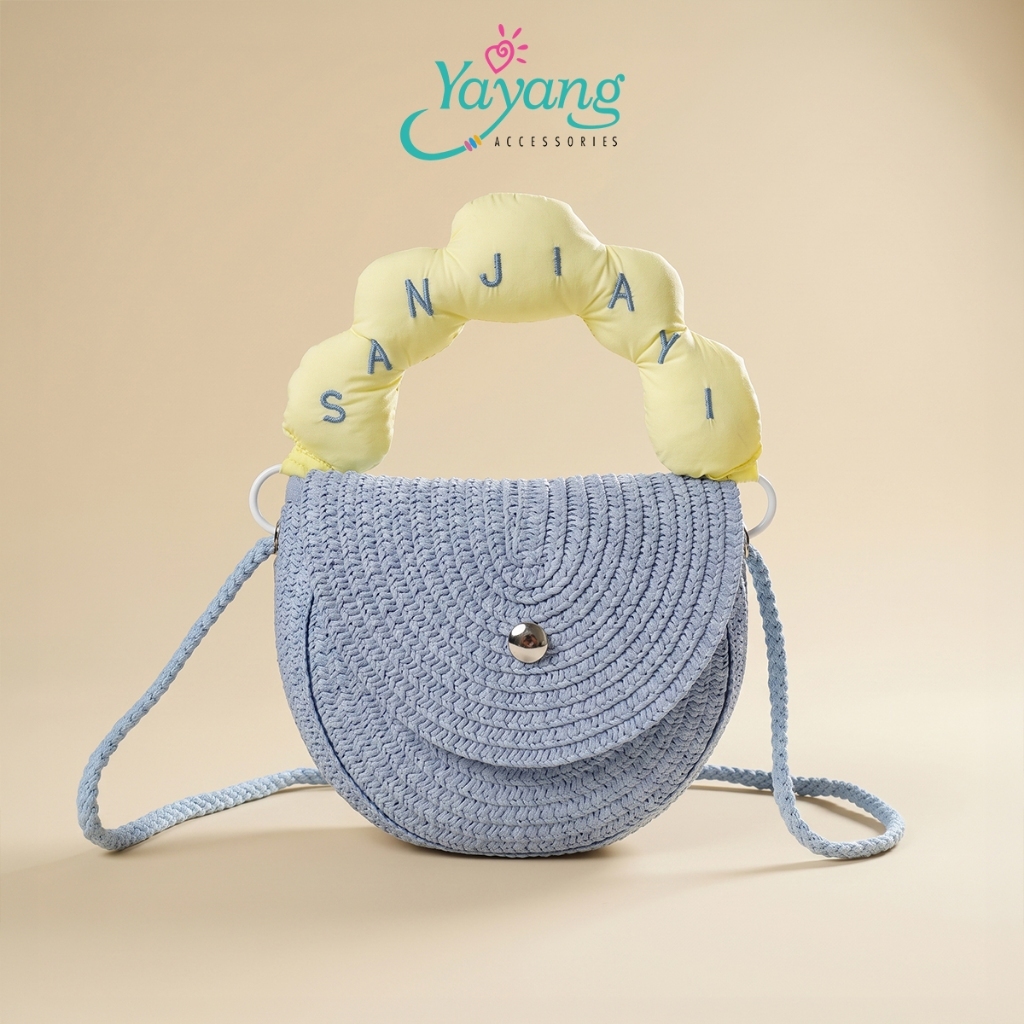 Yayang Tas Selempang Anak Sanjiayi Rajut Mini Cute Sling Bag Anak Perempuan Tas Rotan Fashion Lucu
