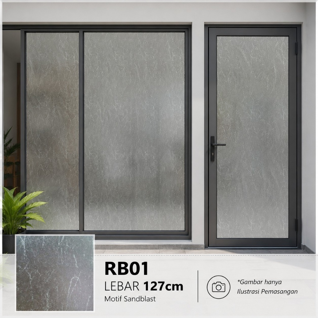 Stiker Kaca Sandblast Motif Serat Putih Halus RB01 Lebar127 S1897