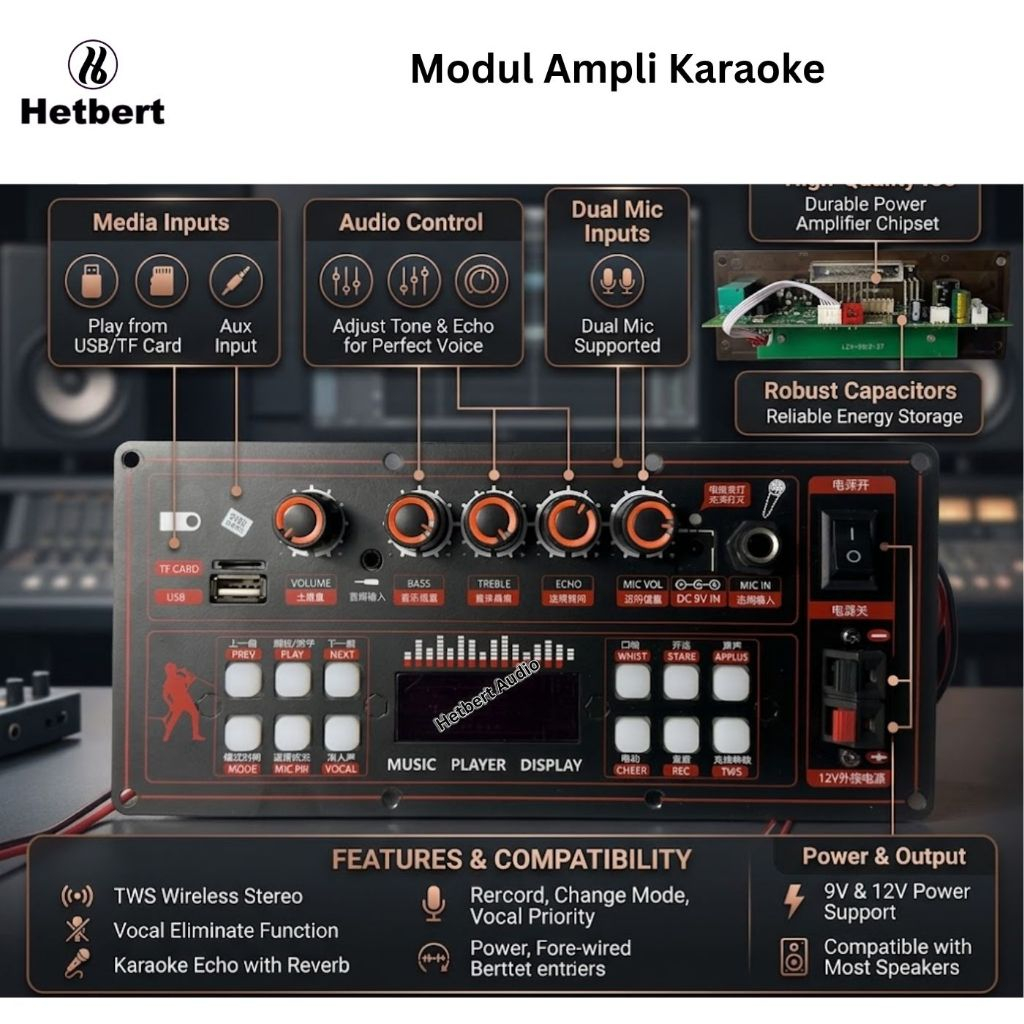 Modul Ampli Karaoke atau sering juga disebut Kit Modul MP3 Bluetooth Amplifier Karaoke 12V