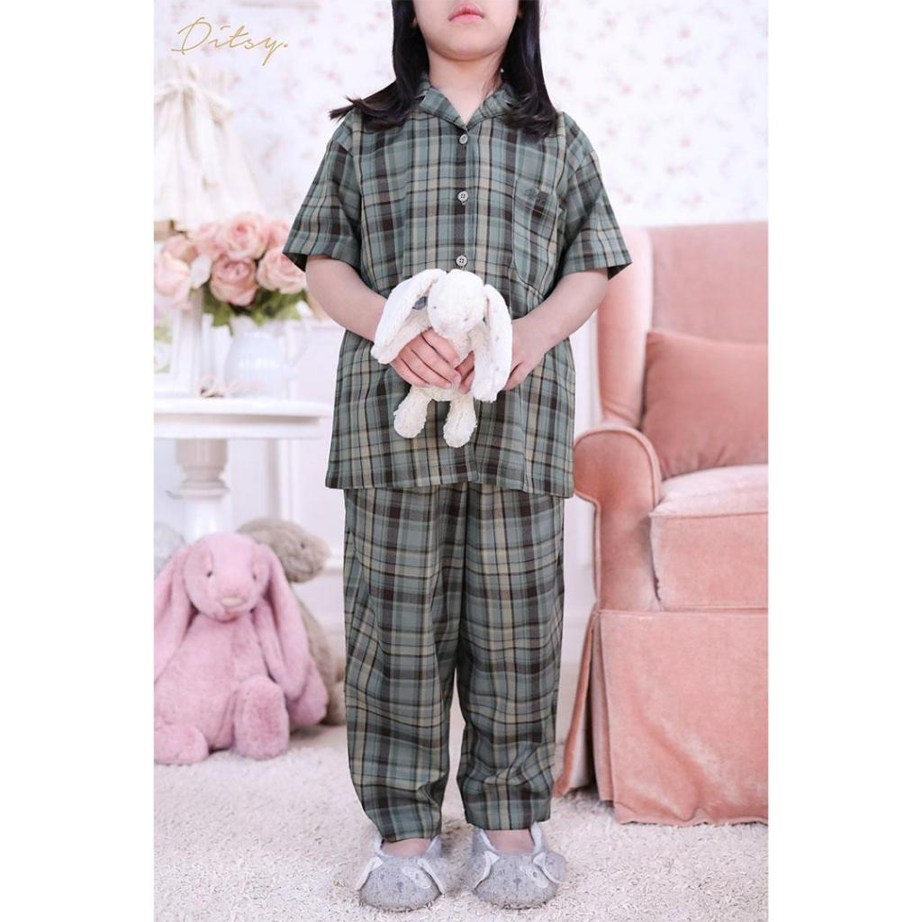 LITTLE SHORT VICHY SAGE GREY PAJAMAS BY DITSY OFFICIAL