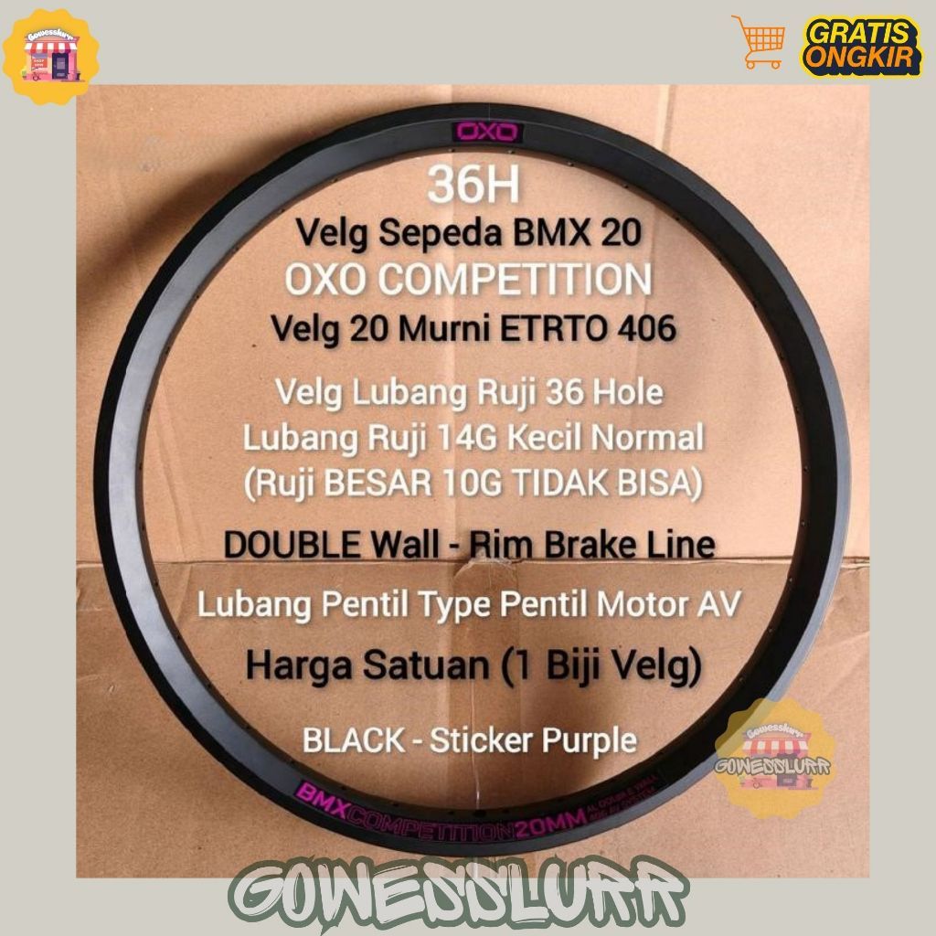 NEWWVelg Rims BMX 20 Murni 406 OXO 36H COMPETITION Lubang 14G 36 Hole Double Wall 20mm Alloy Sepeda 