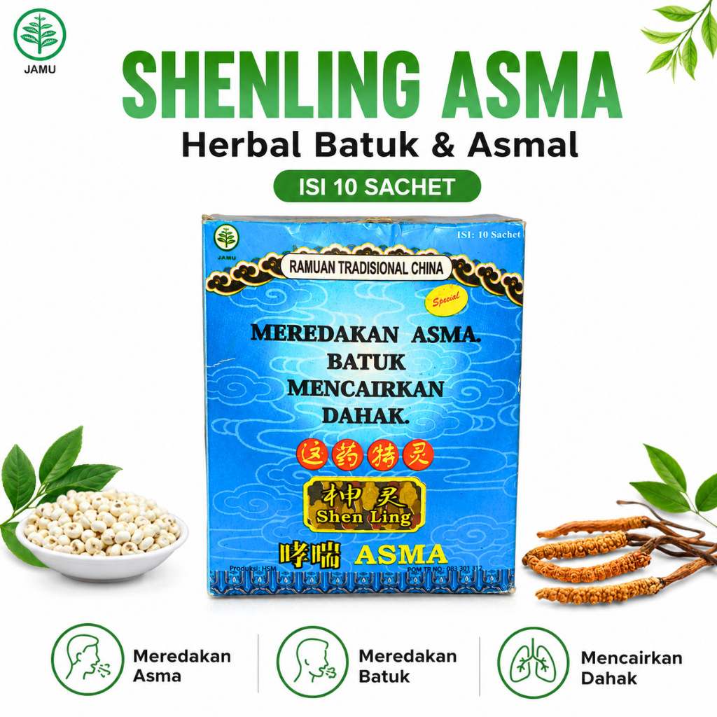 Shenling Asma Serbuk Herbal 10 Sachet - Bantu Redakan Sesak Nafas & Batuk